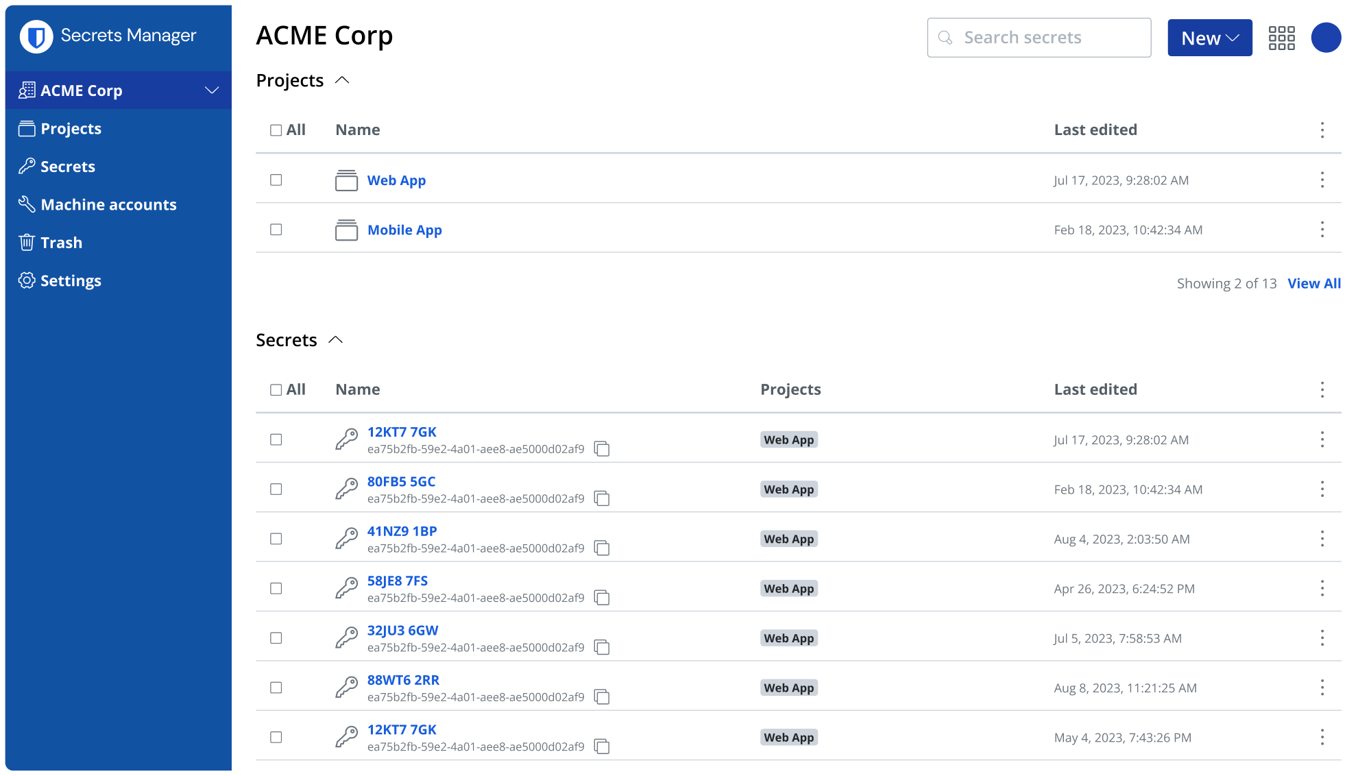 screenshot of Bitwarden Secrets Manager